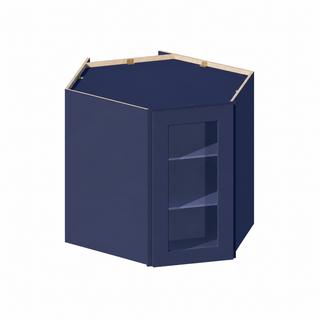 Azul Marino - Mueble de Pared de Esquina Diagonal de 24"W × 30"H con Puerta de Cristal