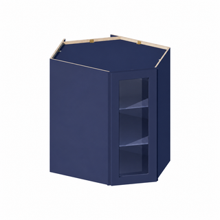 Azul marino - Mueble de pared esquinero diagonal con puerta de cristal, 24"W × 36"H
