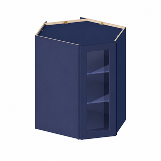 Azul Marino - Gabinete de Pared Diagonal de Esquina con Puerta de Vidrio de 24"An. × 42"Al.