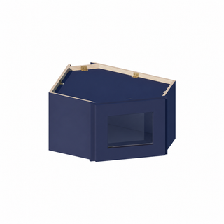 Azul marino - Mueble de pared esquinero diagonal de 27"W × 12"H con puerta de cristal