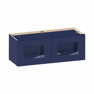 Azul marino - Armario de pared con puerta de vidrio de 84 cm de ancho x 30 cm de alto