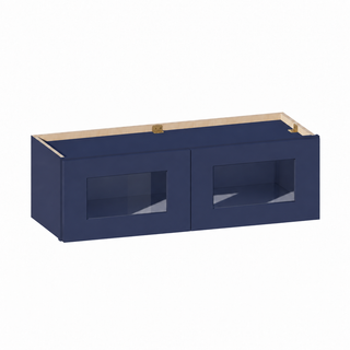 Azul Marino - Armario de pared con puertas de cristal de 91 cm de ancho x 30 cm de alto