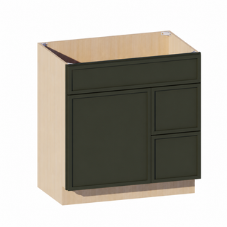 Slim Aston Green - 33"W Offset-Sink Vanity Combo Cabinet (Drawer on Right)
