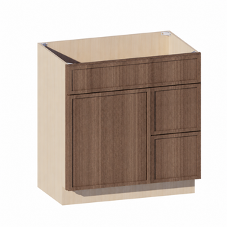 Slim Amber Oak - 33"W Offset-Sink Vanity Combo Cabinet (Drawer on Right)