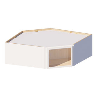 Slim Dove White - 24"W × 12"H Glass-Door Diagonal Corner Wall Cabinet