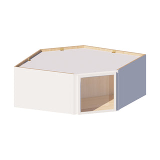 Slim Dove White - 24"W × 15"H Glass-Door Diagonal Corner Wall Cabinet
