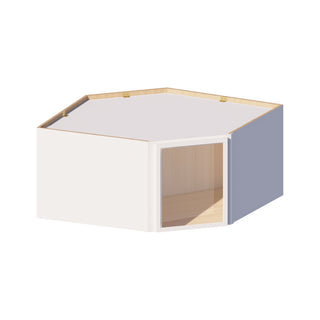 Slim Dove White - 24"W × 18"H Glass-Door Diagonal Corner Wall Cabinet