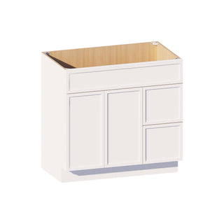 Slim Dove White - 36"W Offset-Sink Vanity Combo Cabinet (Drawer on Left)