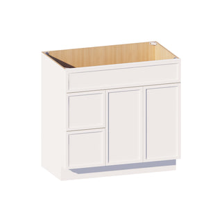 Slim Dove White - 36"W Offset-Sink Vanity Combo Cabinet (Drawer on Right)