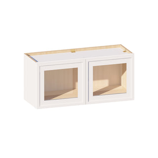Slim Dove White - 33"W × 15"H Glass-Door Wall Cabinet