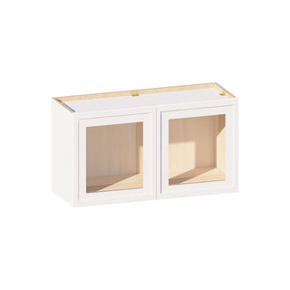 Slim Dove White - 33"W × 18"H Glass-Door Wall Cabinet