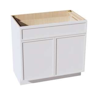 SF-VB3621: Frost White Slim Shaker 36"W x 34-1/2"H x 21"D 2 Doors & 1 Drawer Double Door Vanity Base Cabinets