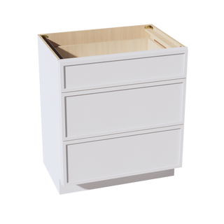 SF-VDB3021: Frost White Slim Shaker 30"W x 34-1/2"H x 21"D  3 Drawers Vanity Base Cabinets