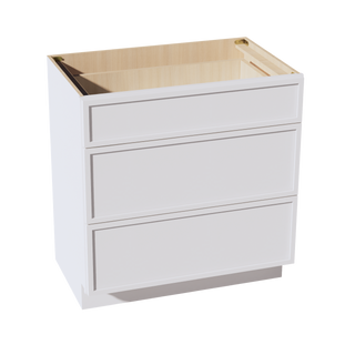 SF-VDB3321: Frost White Slim Shaker 33"W x 34-1/2"H x 21"D  3 Drawers Vanity Base Cabinets