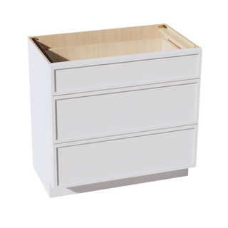 SF-VDB3621: Frost White Slim Shaker 36"W x 34-1/2"H x 21"D  3 Drawers Vanity Base Cabinets