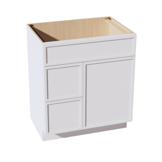 SF-VSD3021L: Frost White Slim Shaker 30"W x 34-1/2"H x 21"D 1 Door & 2 Left Drawers Offset Vanity Sink Base Cabinets