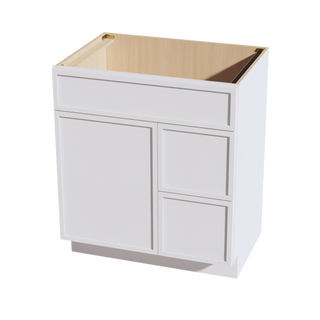 SF-VSD3021R: Frost White Slim Shaker 30"W x 34-1/2"H x 21"D 1 Door & 2 Right Drawers Offset Vanity Sink Base Cabinets