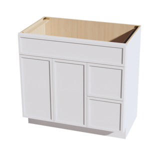 SF-VSD3621R: Frost White Slim Shaker 36"W x 34-1/2"H x 21"D 2 Doors & 2 Right Drawers Offset Vanity Sink Base Cabinets