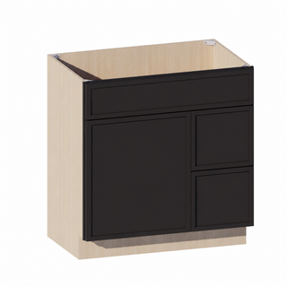 Slim Iron Black - Combo de tocador con lavabo desplazado de 33" de ancho (cajón a la derecha)