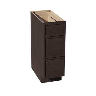 SM-DB12: Mocha Brown Slim Shaker 12" 3 Drawers Base Cabinet