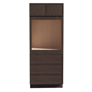 SM-OC3384: Mocha Brown Slim Shaker 33"W x 84"H x 24"D 2 Doors & 3 Drawers Tall Oven Shelf Cabinets