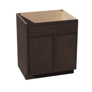 SM-SB30: Mocha Brown Slim Shaker 30" 2 Doors 1 False Drawer Sink Base Cabinet