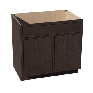 SM-SB36: Mocha Brown Slim Shaker 36" 2 Doors 1 False Drawer Sink Base Cabinet