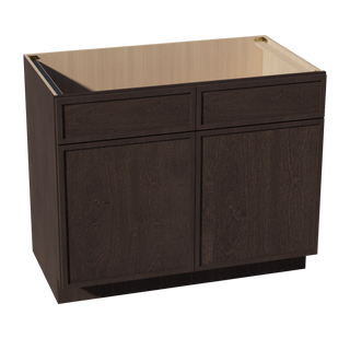 SM-SB42: Mocha Brown Slim Shaker 42" 2 Doors 2 False Drawers Sink Base Cabinet