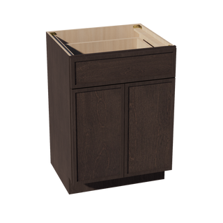 SM-VB2421: Mocha Brown Slim Shaker 24"W x 34-1/2"H x 21"D 2 Doors & 1 Drawer Double Door Vanity Base Cabinets