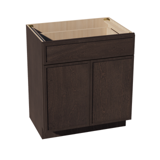 SM-VB3021: Mocha Brown Slim Shaker 30"W x 34-1/2"H x 21"D 2 Doors & 1 Drawer Double Door Vanity Base Cabinets