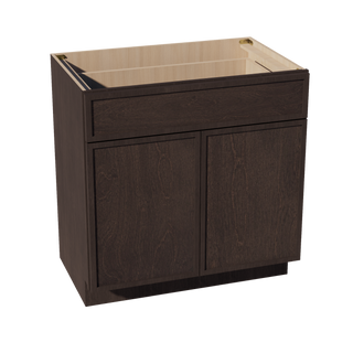 SM-VB3321: Mocha Brown Slim Shaker 33"W x 34-1/2"H x 21"D 2 Doors & 1 Drawer Double Door Vanity Base Cabinets