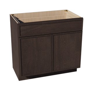 SM-VB3621: Mocha Brown Slim Shaker 36"W x 34-1/2"H x 21"D 2 Doors & 1 Drawer Double Door Vanity Base Cabinets