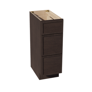 SM-VDB1221: Mocha Brown Slim Shaker 12"W x 34-1/2"H x 21"D  3 Drawers Vanity Base Cabinets