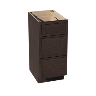 SM-VDB1521: Mocha Brown Slim Shaker 15"W x 34-1/2"H x 21"D  3 Drawers Vanity Base Cabinets