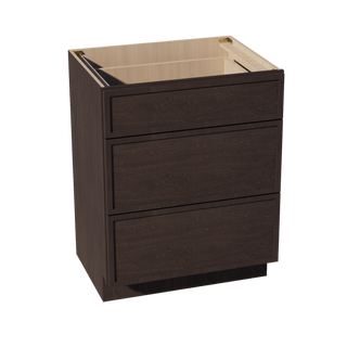 SM-VDB2721: Mocha Brown Slim Shaker 27"W x 34-1/2"H x 21"D  3 Drawers Vanity Base Cabinets