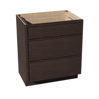 SM-VDB3021: Mocha Brown Slim Shaker 30"W x 34-1/2"H x 21"D  3 Drawers Vanity Base Cabinets