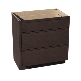 SM-VDB3321: Mocha Brown Slim Shaker 33"W x 34-1/2"H x 21"D  3 Drawers Vanity Base Cabinets