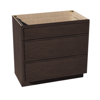 SM-VDB3621: Mocha Brown Slim Shaker 36"W x 34-1/2"H x 21"D  3 Drawers Vanity Base Cabinets