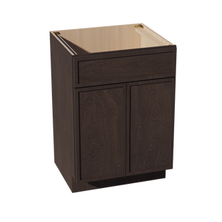 SM-VSB2421: Mocha Brown Slim Shaker 24"W x 34-1/2"H x 21"D 2 Doors & 1 False Drawer Vanity Sink Base Cabinets