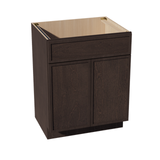 SM-VSB2721: Mocha Brown Slim Shaker 27"W x 34-1/2"H x 21"D 2 Doors & 1 False Drawer Vanity Sink Base Cabinets