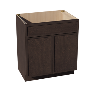 SM-VSB3021: Mocha Brown Slim Shaker 30"W x 34-1/2"H x 21"D 2 Doors & 1 False Drawer Vanity Sink Base Cabinets