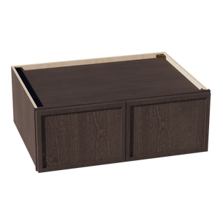 SM-W331224: Gabinete de pared con dos puertas, estilo puente, delgado, color marrón moca, de 33" de ancho x 12" de alto x 24" de profundidad 