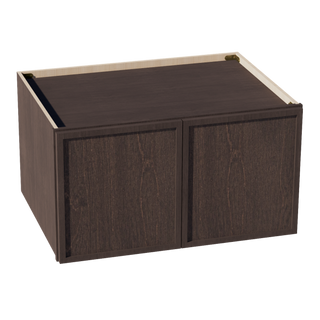 SM-W331824: Gabinete de pared con dos puertas, estilo puente, delgado, color marrón moca, de 33" de ancho x 18" de alto x 24" de profundidad 