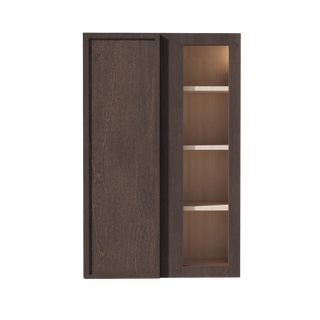 SM-WBC2742: Mocha Brown Slim Shaker 27"W x 42"H 1 Door & 2 Shelves Wall Blind Corner Cabinets