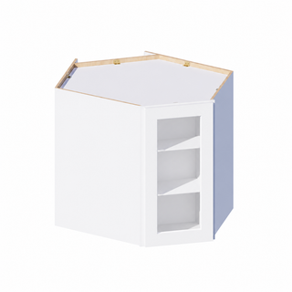 Classic White - 24"W × 30"H Glass-Door Diagonal Corner Wall Cabinet