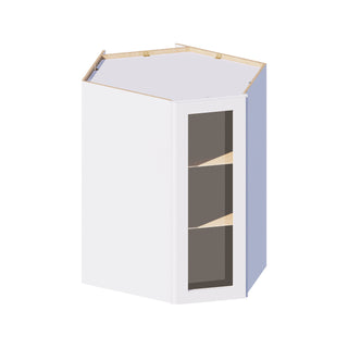 Classic White - 24"W × 42"H Glass-Door Diagonal Corner Wall Cabinet