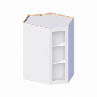 Classic White - 24"W × 42"H Glass-Door Diagonal Corner Wall Cabinet