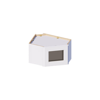 Classic White - 27"W × 12"H Glass-Door Diagonal Corner Wall Cabinet