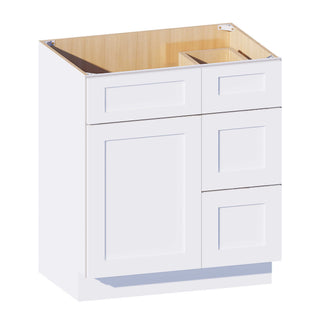 Classic White - 30"W Offset-Sink Vanity Combo Cabinet (Drawer on Right)