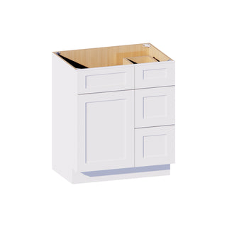 Classic White - 30"W Offset-Sink Vanity Combo Cabinet (Drawer on Right)